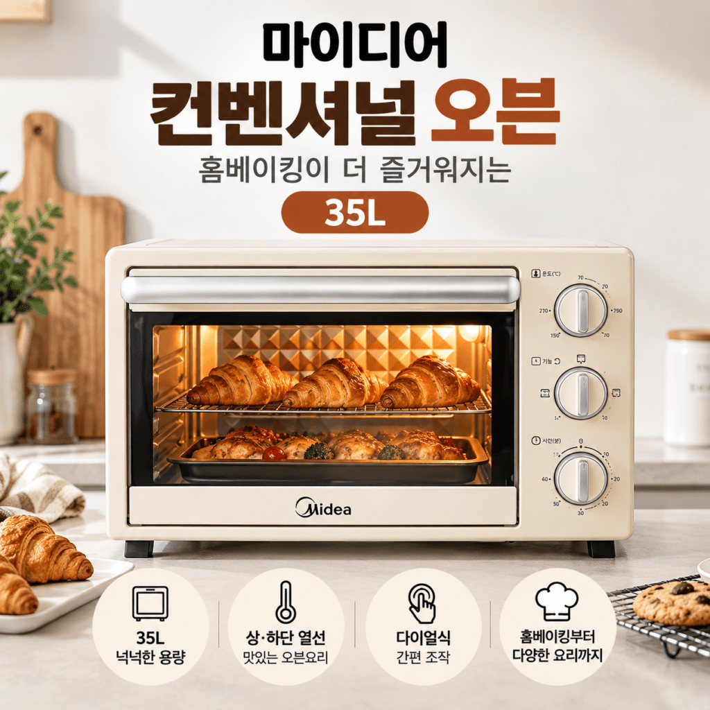 마이디어 컨벤셔널 오븐 35L PT3540(LA) 자가설치 홈베이킹 대용량 오븐 제품 이미지