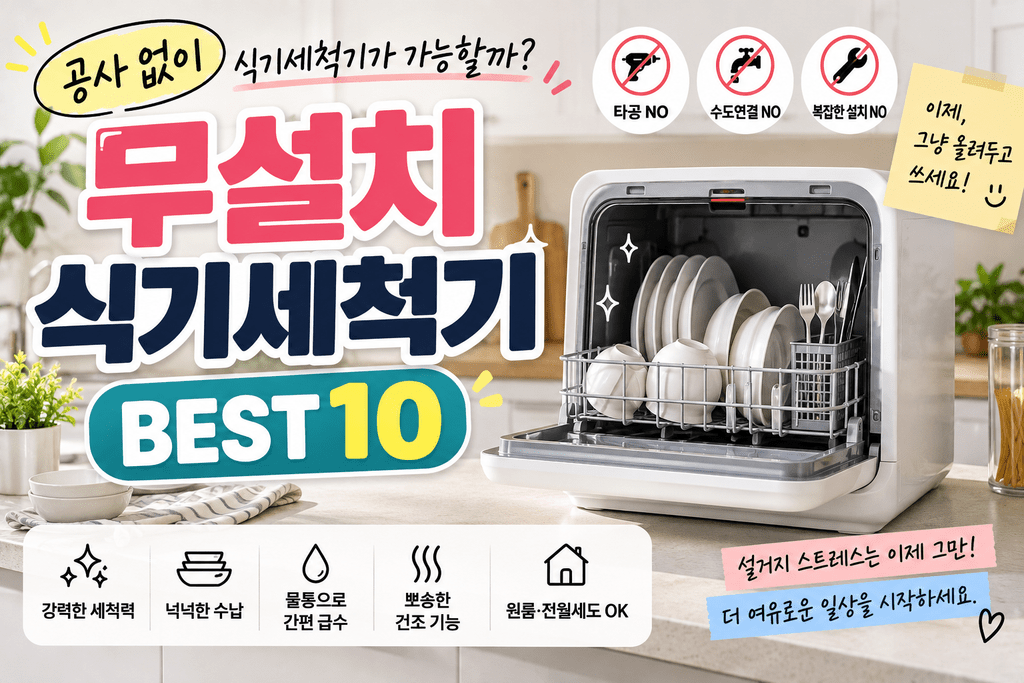 원룸에 식기세척기 놓을 수 있을까? 2026 무설치 식기세척기 추천 BEST 10｜1인 가구·가성비 비교 제품 이미지
