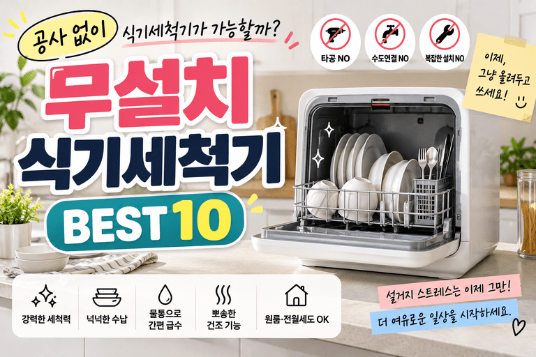 원룸에 식기세척기 놓을 수 있을까? 2026 무설치 식기세척기 추천 BEST 10｜1인 가구·가성비 비교