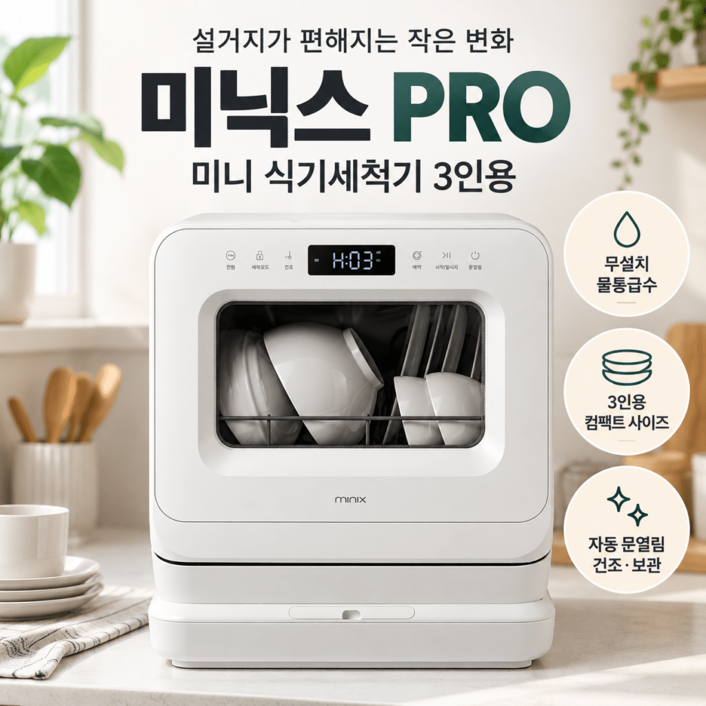 미닉스 미니 식기세척기 PRO 3인용 MNDW-110G 무설치 자동문열림 제품 이미지