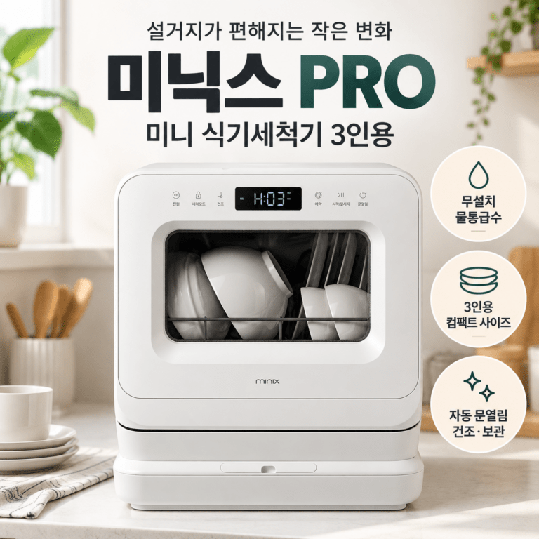 미닉스 미니 식기세척기 PRO 3인용 MNDW-110G 무설치 자동문열림