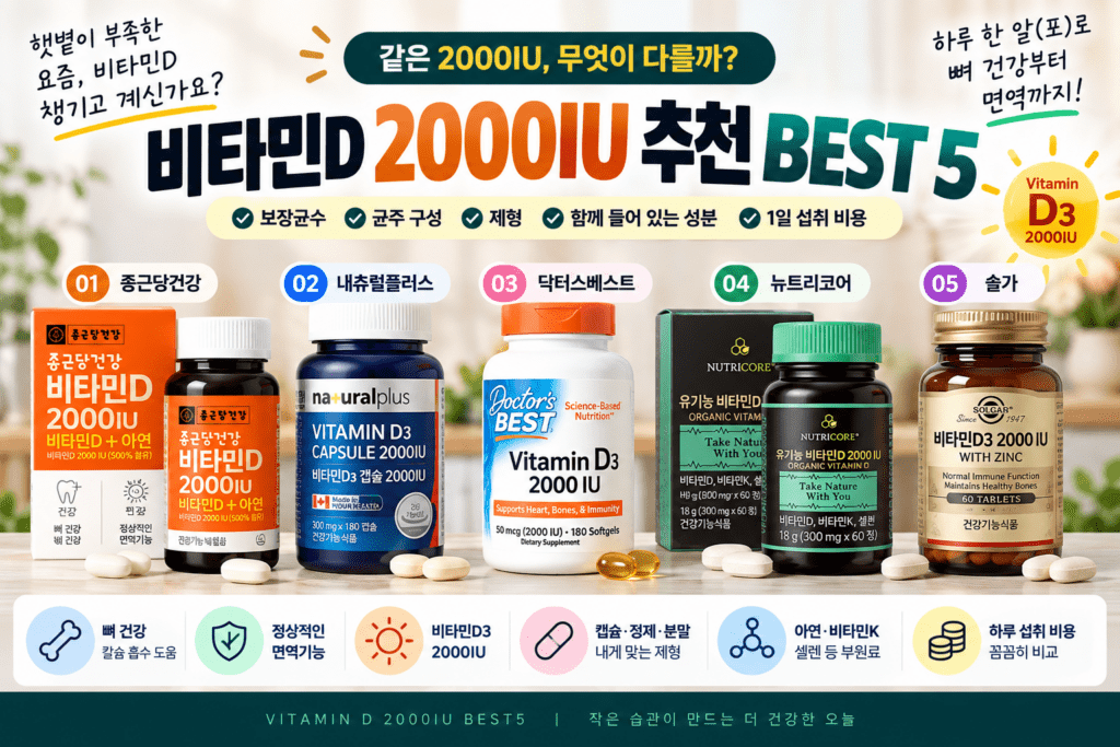 비타민D 2000IU, 함량이 같으면 아무거나 골라도 될까? 추천 5종 비교 제품 이미지