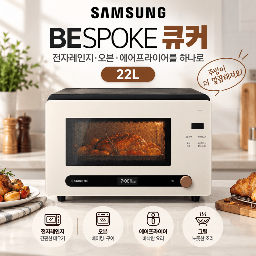 삼성전자 BESPOKE 큐커 멀티 22L MO22A7797CW 글램화이트 전자레인지 에어프라이어 그릴 제품 이미지