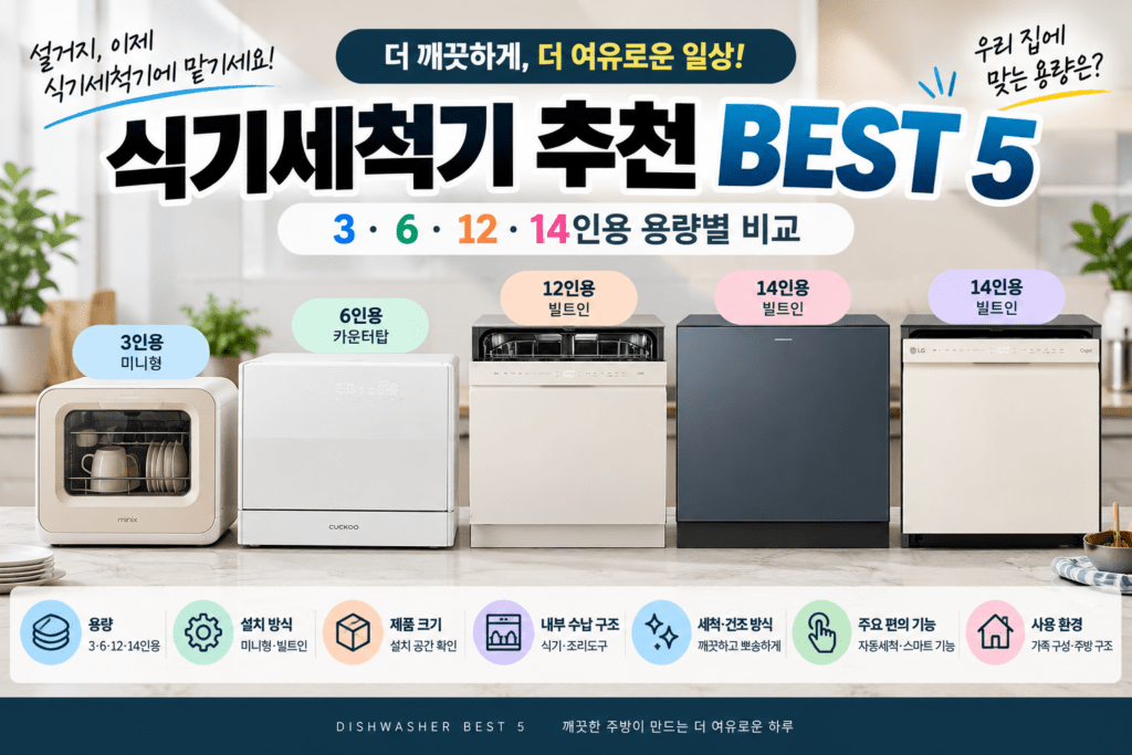 식기세척기, 몇 인용을 사야 할지 헷갈린다면? 추천 BEST 5｜3·6·12·14인용 비교 제품 이미지