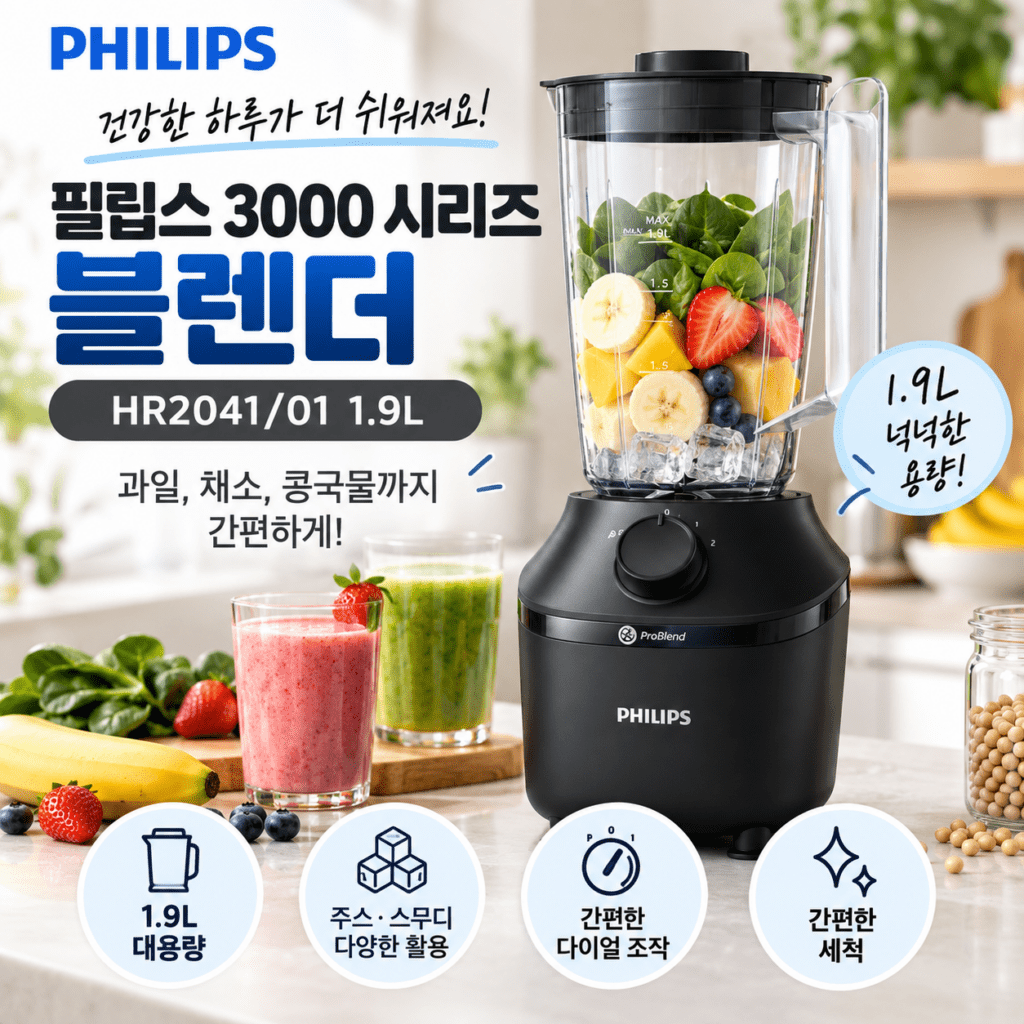 필립스 3000 시리즈 믹서기 HR2041/01 가격·용량·주요 특징 정리 제품 이미지