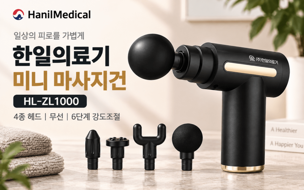 한일의료기 미니 마사지건 HL-ZL1000, 4종 헤드 무선 제품 살펴보기 제품 이미지