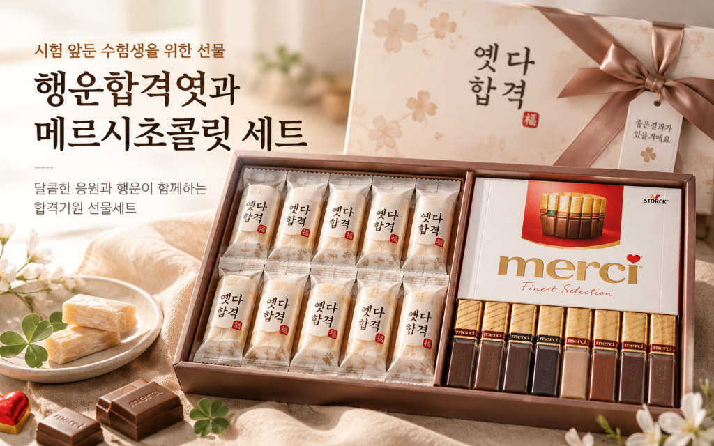 시험 앞둔 수험생을 위한 선물｜행운합격엿과 메르시초콜릿 세트 제품 이미지
